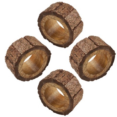 Natural Brown Wood Bark Napkin Ring Set of 4