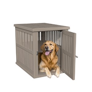Bencmate Pet Crates and Houses Dog Crate Lockable Viewing Airflow Multi Functional Strudy Easy Setup for Indoor Outdoor, Brown, 39.37"*28.35"*32.83" - 1 of 4