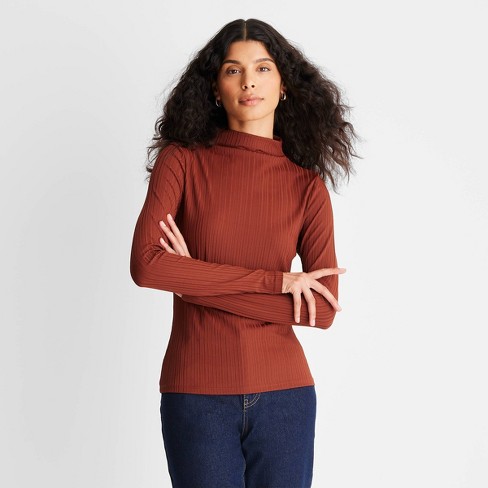 Women's Long Sleeve Mock Neck Textured Shirt - Future Collective