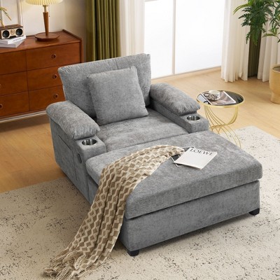 NicBex Comfy Chenille Single Sofa Small Couch with Storage Ottoman & Cup Holders,Upholstered Sleeper Chair for Living Room,Bedroom