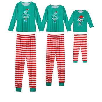 cheibear Christmas Long Sleeve Tee with Letter and Striped Pants Family Pajama Sets