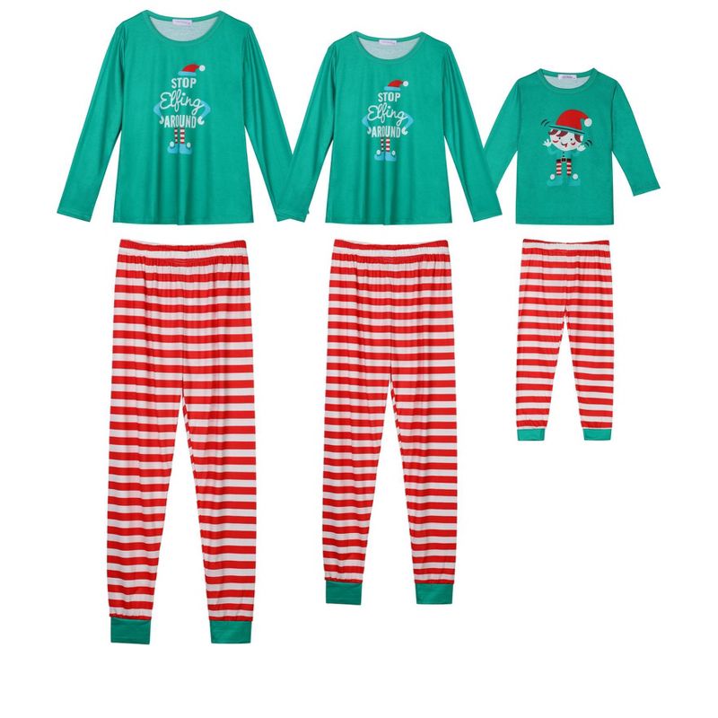 cheibear Christmas Long Sleeve Tee with Letter and Striped Pants Family Pajama Sets, 1 of 5