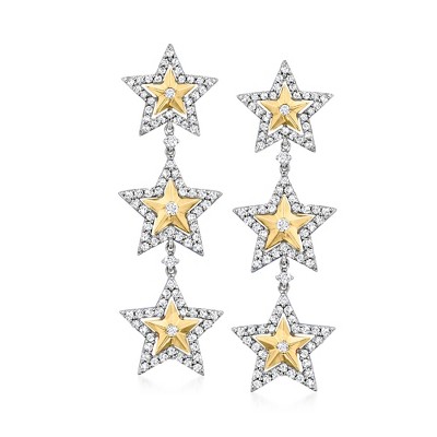 Ross-Simons 1.28 ct. t.w. Diamond Star Drop Earrings in 14kt 2-Tone Gold