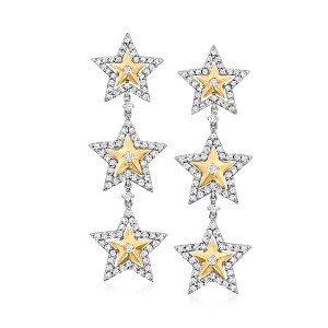 Ross-Simons 1.28 ct. t.w. Diamond Star Drop Earrings in 14kt 2-Tone Gold - 1 of 4