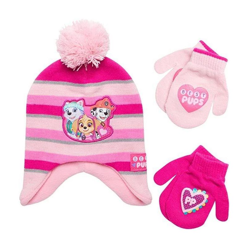 Paw Patrol Girls Winter Hat and 2 Pair Mittens or Gloves, Kids Ages 2-7, 1 of 5