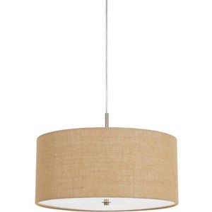 Cal Lighting 60W X 3 Addison Burlap Drum Pendant - Brushed Steel - 1 of 4