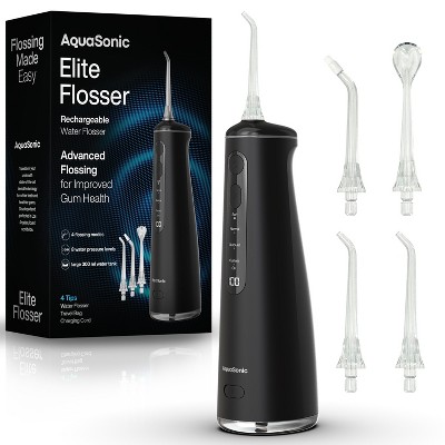AquaSonic Elite Flosser - Rechargeable Cordless Water Flosser with 4 Tips - Oral Irrigator with 4 Modes - Portable & Cordless