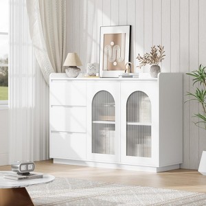48" Modern Buffet Cabinet | 3-Drawer Storage with Illuminated Glass Doors, Coffee Bar Sideboard for Kitchen & Dining - 1 of 4