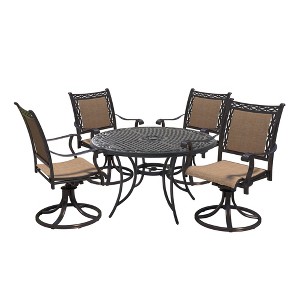 CLIHOME 5-Piece Outdoor Aluminum Dining Set With 4 360° Rotation Chairs & 1 48" Round Woven Dining Table With Umbrella Hole - 1 of 4