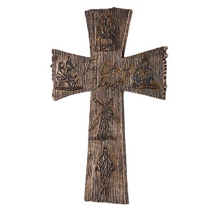 Dicksons WCR-204 The Life Of Christ Natural Brown Wood Look 12 Inch Resin Decorative Hanging Wall Cross - 1 of 2