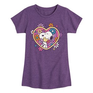 Girls' - Peanuts - Hug Heart Flower Fitted Short Sleeve Graphic T-Shirt - 1 of 4