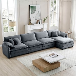 Oversized 150.38" Corduroy Modular L-Shaped Sectional Sofa with Double-Layer Cushions and Ottomans, 5-Piece Free combination Sofa - 1 of 4