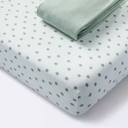 Jersey Fitted Crib Sheet - Dots and Solid Sage - 2pk - Cloud Island™