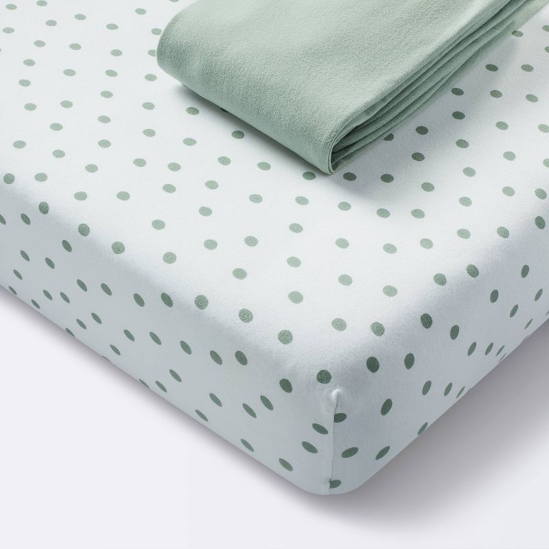 Jersey Fitted Crib Sheet - Dots and Solid Sage - 2pk - Cloud Island&#8482;, 1 of 6