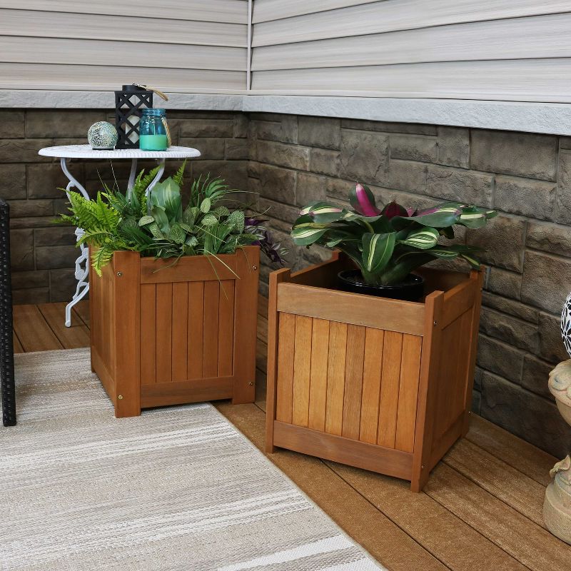Sunnydaze Outside Meranti Wood Outdoor Planter Box with Teak Oil Finish for Garden, Porch and Patio  - 16" Square, 3 of 12