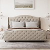 Queen Size Velvet Bed Frame with Headboard and Footboard, Tufted Wingback Headboard Upholstered Platform Bed Strong Wooden Slats Easy Assembly Beige - 3 of 4