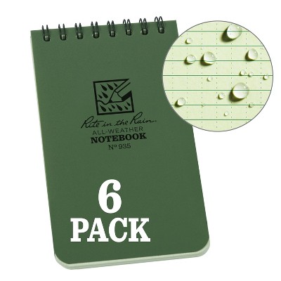 6pk Spiral Notebook 1 Subject Special Ruled 3" x 5" Green- Rite in the Rain