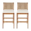 Scott Living Arly Green Outdoor Bar Stool Solid Acacia Wood and Woven Wicker, Set of 2 - 3 of 4