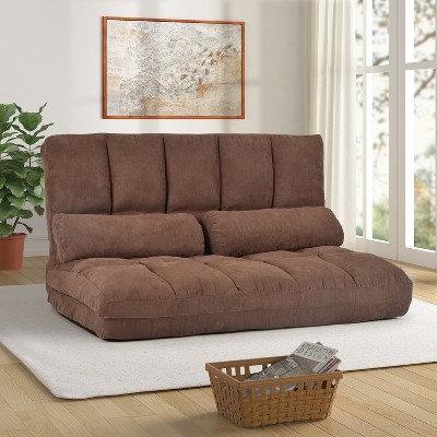 Cyrus 45.67" W Tufted Polyester 5 Levels Adjustable Folding Multifunctional Double Chaise Lounge Sofa Floor Couch with 2 Pillows-Maison Boucle