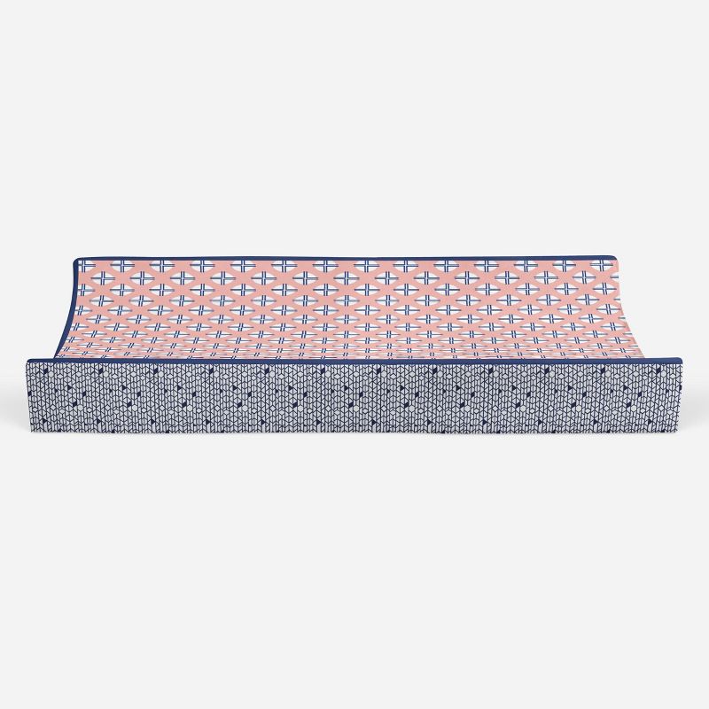 Bacati - Olivia Printed Dot/Cross Coral/Navy Quilted Changing Pad Cover, 5 of 10