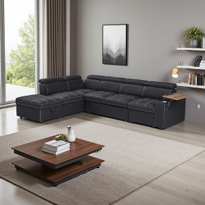 113" Convertible Sectional Sofa with Storage Ottoman & Pull-Out Sleeper - 1 of 4