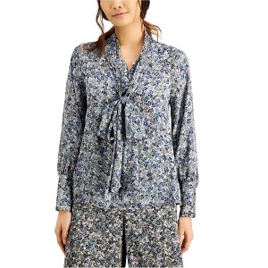 I.N.C International Concepts Womens Floral Pullover Blouse, Blue, X-Small - 1 of 1