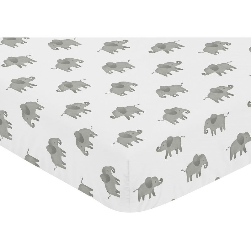 Sweet Jojo Designs Gender Neutral Baby Fitted Crib Sheet Elephant Grey and White, 4 of 8