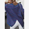 Amaryllis Women’s Blue Red Striped Long Sleeve Top Overlapping Back Detail Scoop Neckline - 4 of 4