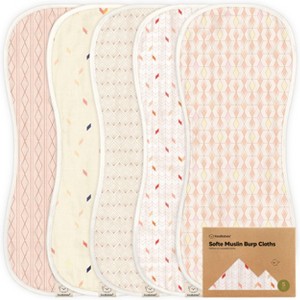 KeaBabies 5pk Organic Softe Muslin Burp Cloths for Baby Girls and Boys, Large Absorbent Burping Cloths for Babies, Baby Burp Clothes - 1 of 4