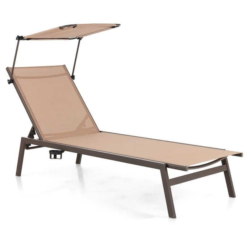 Costway Outdoor Chaise Lounge Chair with Sunshade 6-Level Adjustable Recliner Backyard, 4 of 10