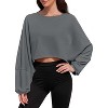 Comfort Cropped Sweatshirt with Long Balloon Sleeves Loose Fit Crew Neck Casual Workout Top - 2 of 4