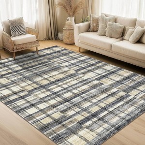 Washable Striped Rug, Non-Slip Low Pile Carpet, Soft Stain-Resistant Modern Geometric Rug for Living Room Bedroom Office - 1 of 4