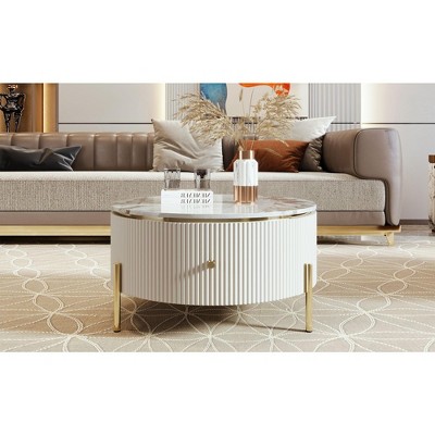 Okak 31.5" Round Storage Coffee Table, Modern Accent Center Table with 2 XL Hidden Drawers, Space-Saving Design for Small Living Room
