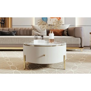 Okak 31.5" Round Storage Coffee Table, Modern Accent Center Table with 2 XL Hidden Drawers, Space-Saving Design for Small Living Room - 1 of 4