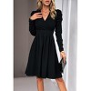 Women's Puff Sleeve Dress Wrap V-Neck Midi Dress Flowy Elegant Party Dresses - 4 of 4