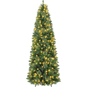Vivatrees 7.5 Ft Prelit Pencil Christmas Tree with Warm White Lights, Metal Stand, Hinged Branches, Realistic Xmas Tree for Holiday Decor, Green - 1 of 4
