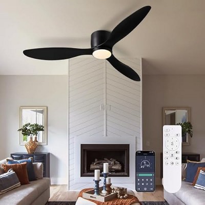 Siljoy Ceiling Fans with Lights, Low Noise Reversible Airflow DC Motor 52 Inch Ceiling Fan with Remote Control