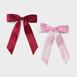 Girls' 2pk Satin Bow Barrette Set - Cat & Jack™ Pink/Burgundy - 1 of 3