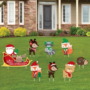 Big Dot of Happiness Woodland Christmas Santa Sleigh - Yard Sign and Outdoor Lawn Decorations - Merry Christmoose Holiday Party Yard Signs - Set of 8 - 1 of 4