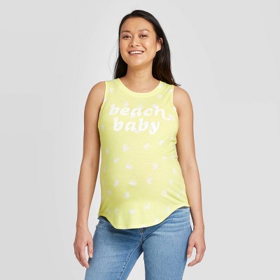 Maternity Beach Baby Graphic Tank Top - Isabel Maternity by Ingrid & Isabel™ Yellow XS