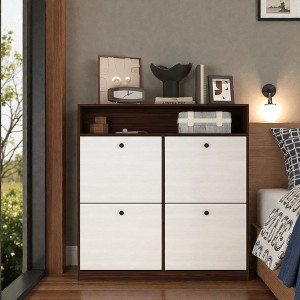 Mshliw Slim Shoe Cabinet with 4 Flip Drawers Freestanding Shoe Rack Organizer with Wooden Handle and Anti Tip Device for Entryway Hallway - 1 of 4