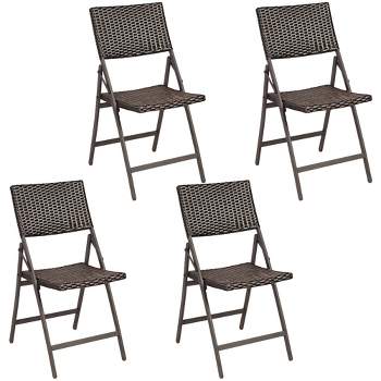 Costway Set of 4 Patio Rattan Folding Dining Chairs Portable Garden Yard Brown