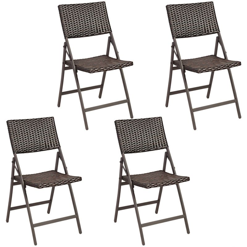 Costway Set of 4 Patio Rattan Folding Dining Chairs Portable Garden Yard Brown, 1 of 11
