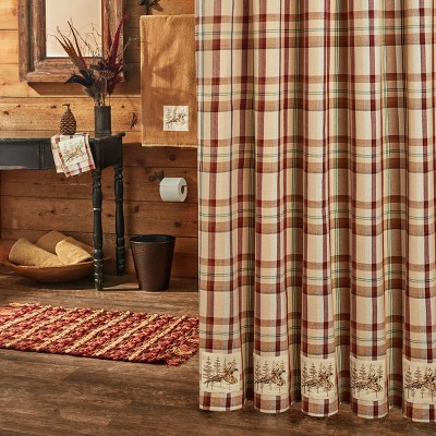 Country Plaid Pheasant Patch Fabric Shower Curtain