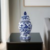 Sagebrook Home 14" Temple Jar - White and Blue Chinoiserie Design - Contemporary Glam Ceramic Temple Jar - 3 of 4