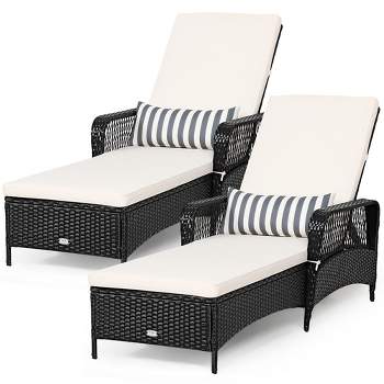 Costway 2PCS PE Rattan Chaise Lounge Chair Recliner Adjustable Pillow Black