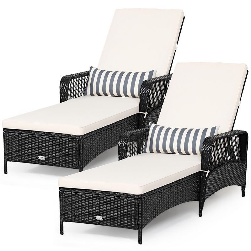 Costway 2PCS PE Rattan Chaise Lounge Chair Recliner Adjustable Pillow Black, 1 of 11
