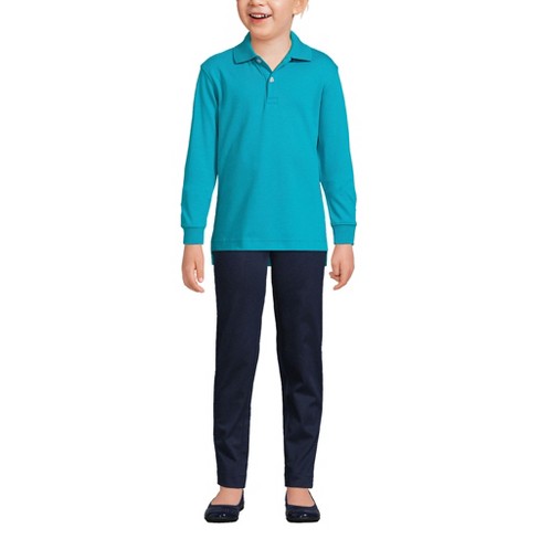 Lands End Kids Long Sleeve Interlock Polo Shirt Medium Teal Breeze Target