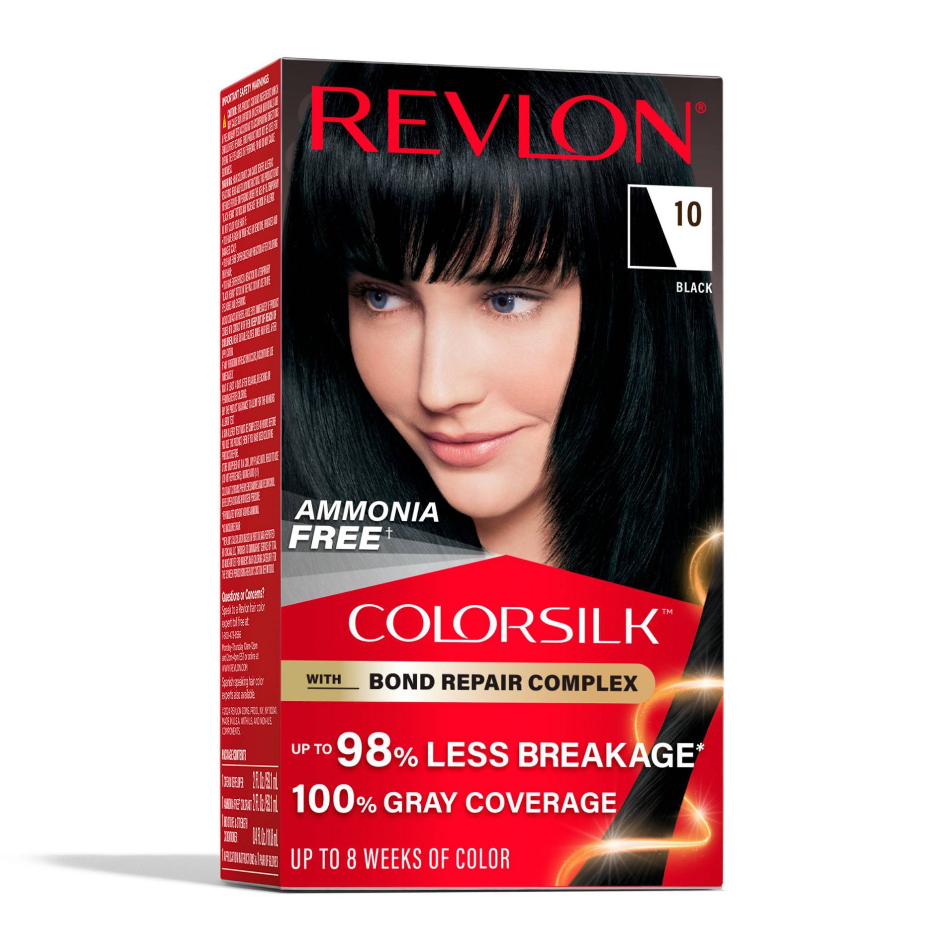 Revlon ColorSilk Permanent Hair Color with Bond Repair Complex - 10 Black - 4.4 fl oz: Ammonia-Free, For All Hair Types