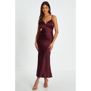 QUIZ Women's Satin V Neck Slip Maxi Dress - 1 of 4